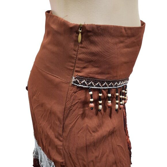 Vintage 90 Midi Skirt Boho Peasant Beaded Lace Trim Size S Fairy Grunge - Picture 10 of 10